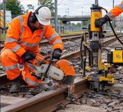 Rail drilling rig on the track
